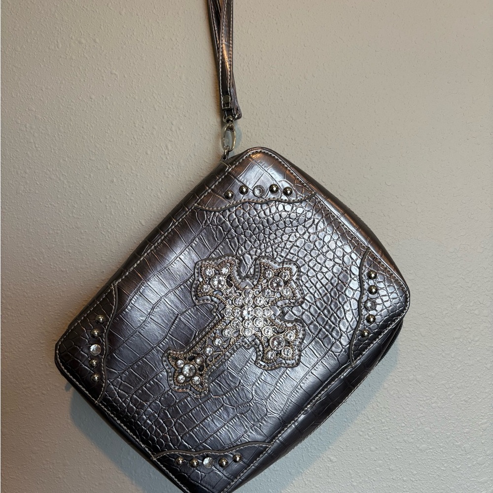 *SOLD*. Bible Cover, Silver with Cross Embellishment